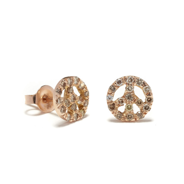pink gold peace sign studs