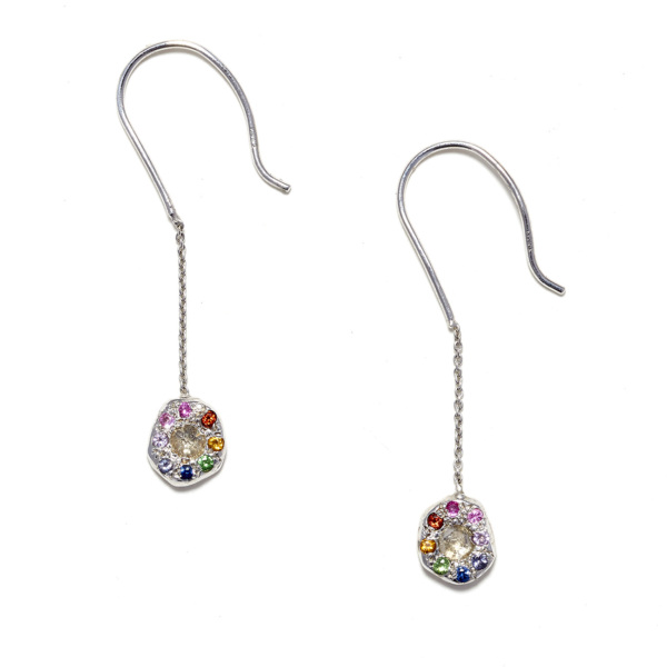 white gold rainbow dangling earrings
