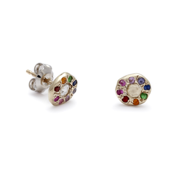 white gold rainbow disk studs