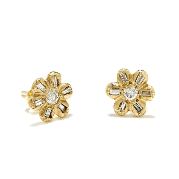 Diamond Baguette Petal Daisy Studs