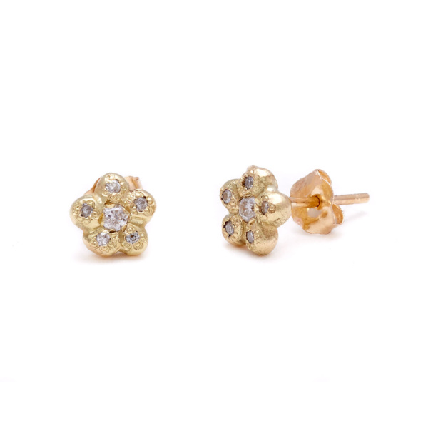 yellow gold diamond newflower studs