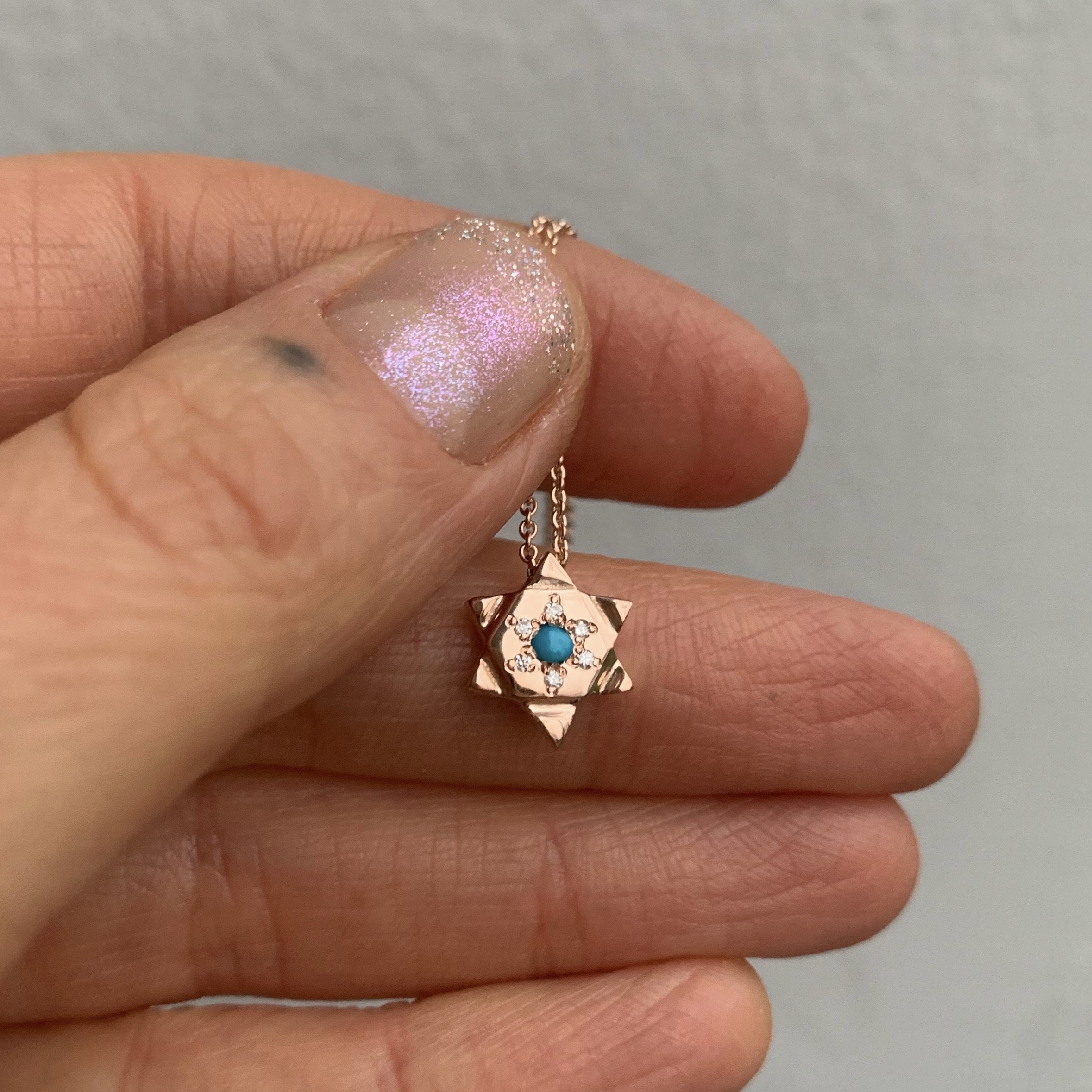 Turquoise Diamond 6 Point Star Necklace