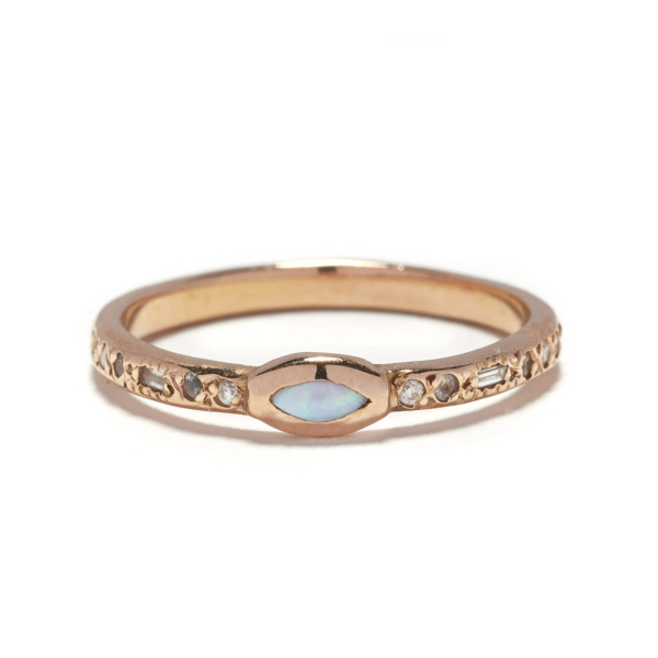 Opal Marquis Band in 14k Pink Gold with Gemstones and Diamonds