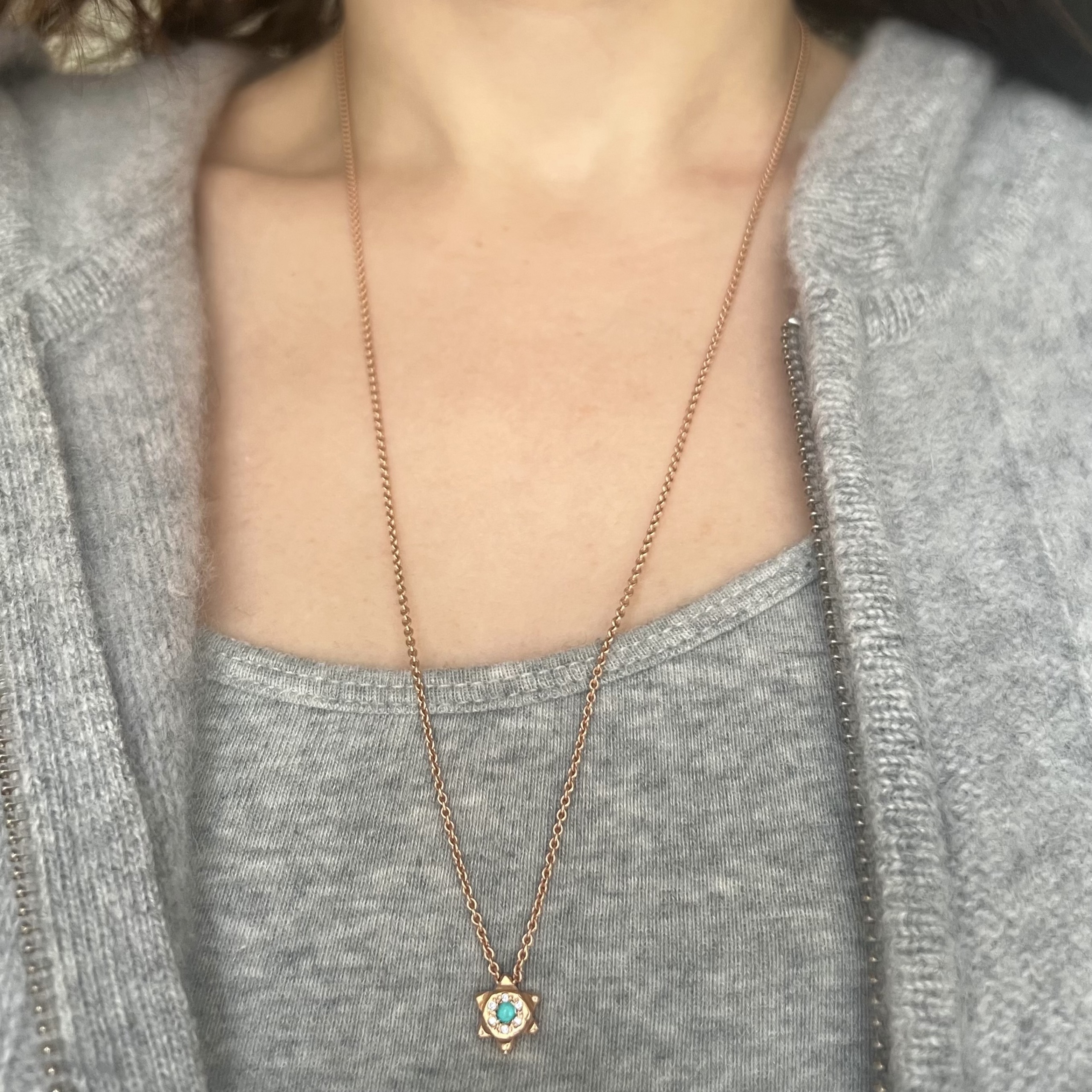 Turquoise Diamond 6 Point Star Necklace
