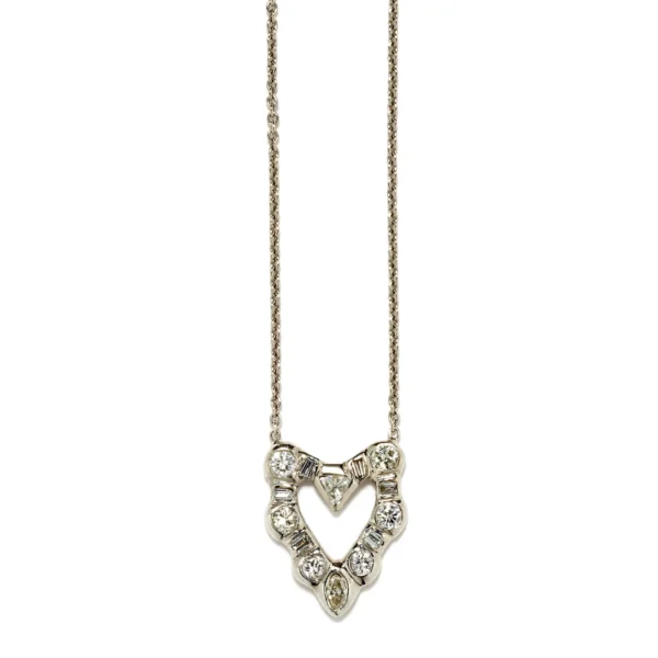 Platinum White Diamond Cobblestone Heart Necklace