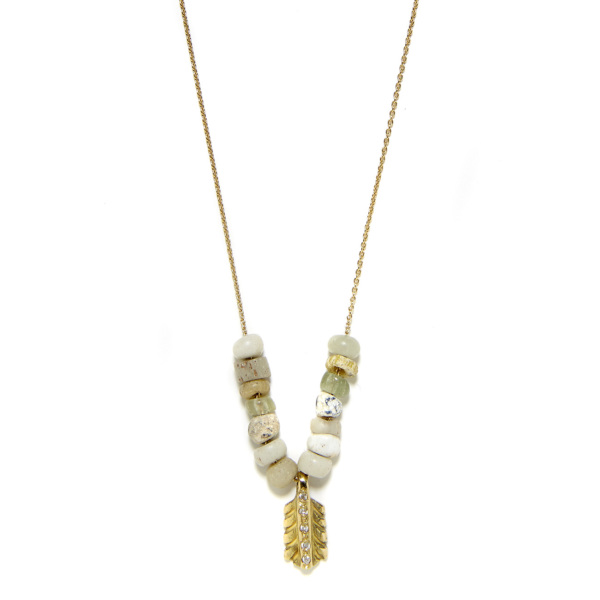 Elisa Solomon - Yellow Gold Diamond Small Feather Necklace With Beads