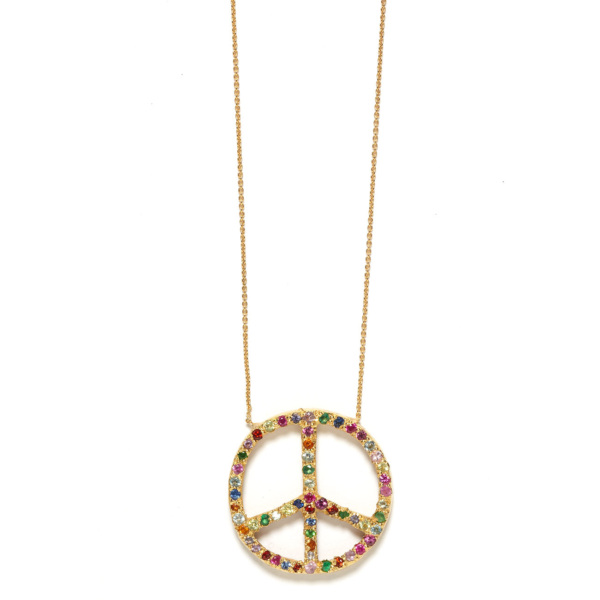 Elisa Solomon - Yellow Gold Multicolor Large Peace Sign Necklace
