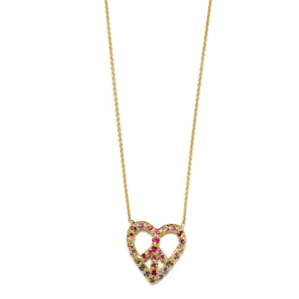 Elisa Solomon - Yellow Gold Peace Heart Necklace Pinks