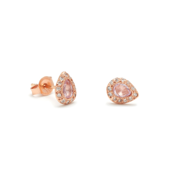 Pink Gold Pear Stud Earrings with Diamonds