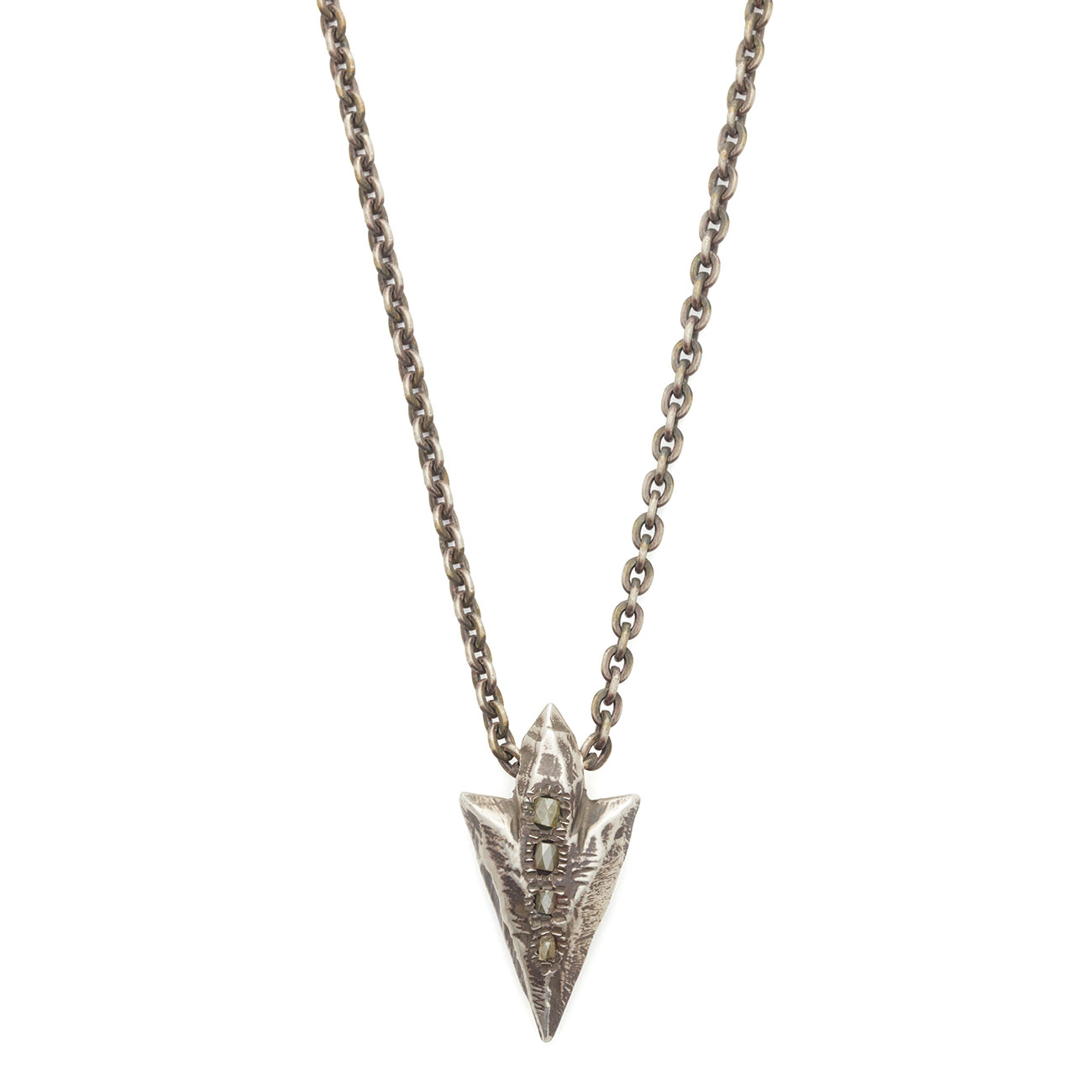Blackened Sterling Silver Arrowhead Necklace with 4 Rough Diamonds