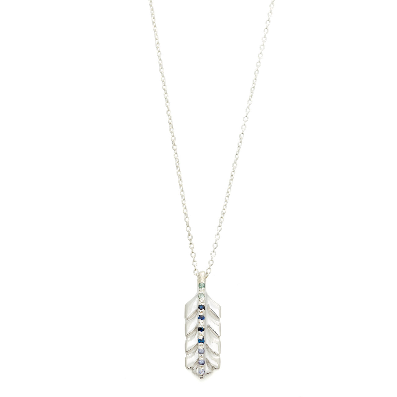 Sterling Silver Feather Necklace With Ombre Blue Gems - Elisa Solomon