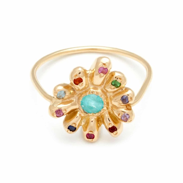 Yellow Gold Multicolor Daisy Ring