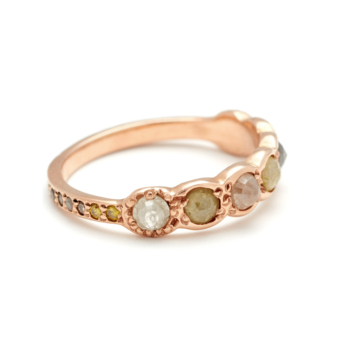 Pink Gold Lucky Seven Multicolor Rosecut Diamond Band - Side View