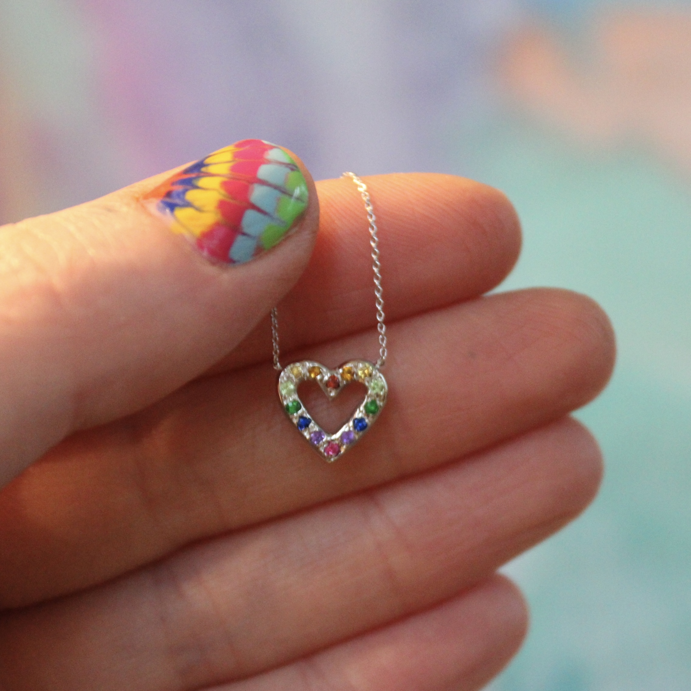 Rainbow Open Heart Necklace