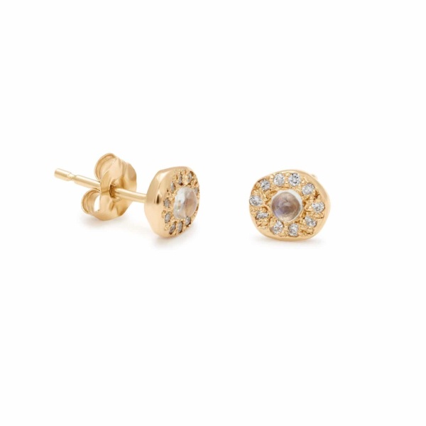 Moonstone Diamond Disk Studs