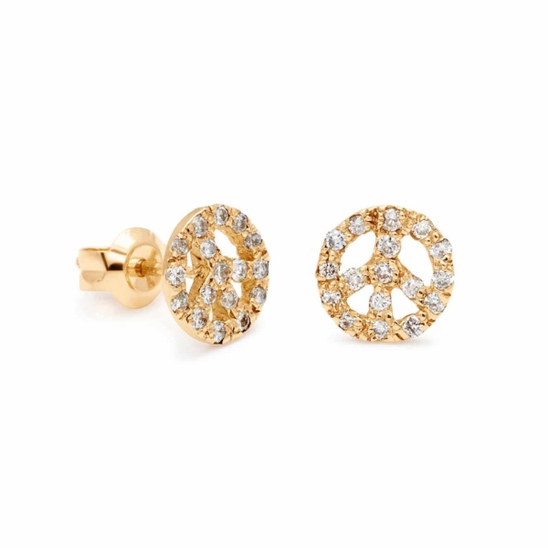 White Diamond Peace Sign Studs