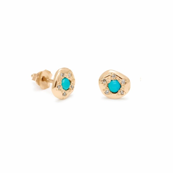 Turquoise Diamond Disk Studs