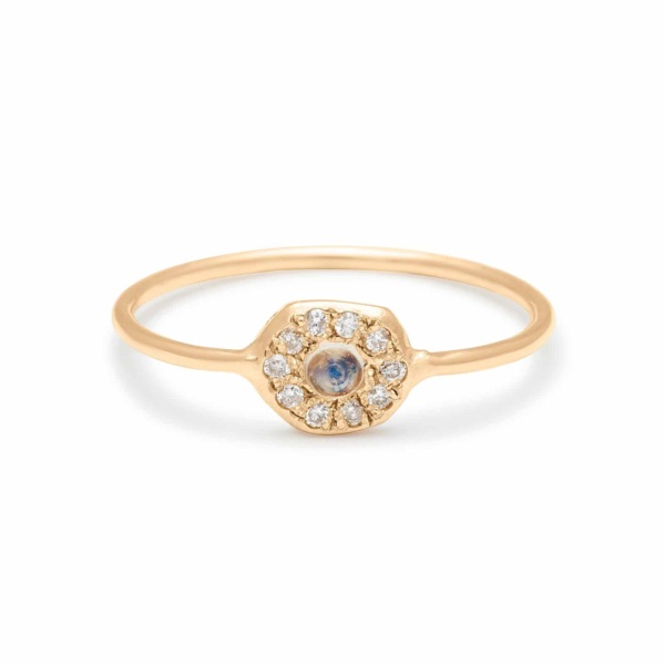 Moonstone Diamond Disk Ring