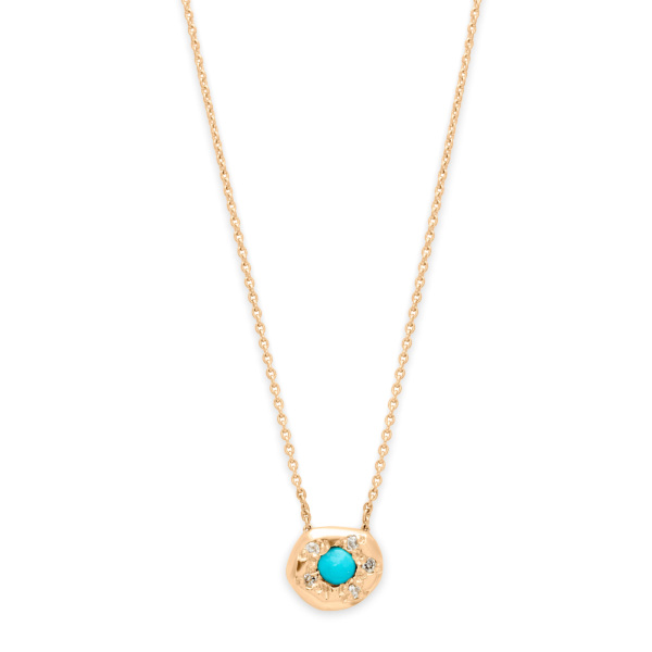 Turquoise Diamond Disk Necklace