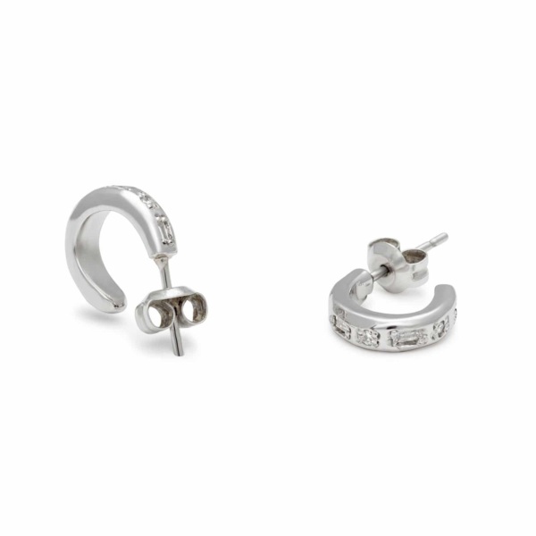 Tiny Huggie Earrings with Baguette Diamonds