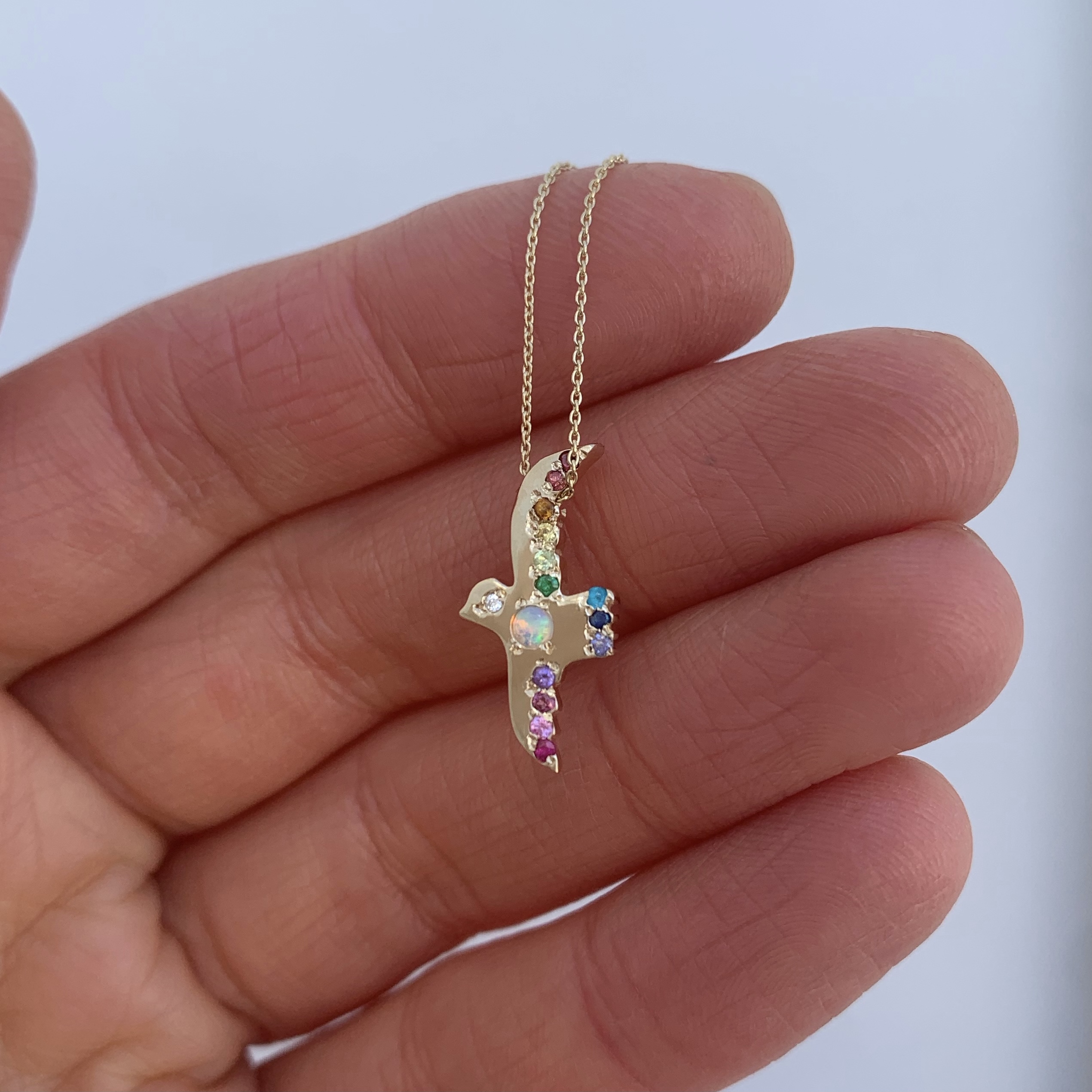 Opal Rainbow Flying Bird Necklace