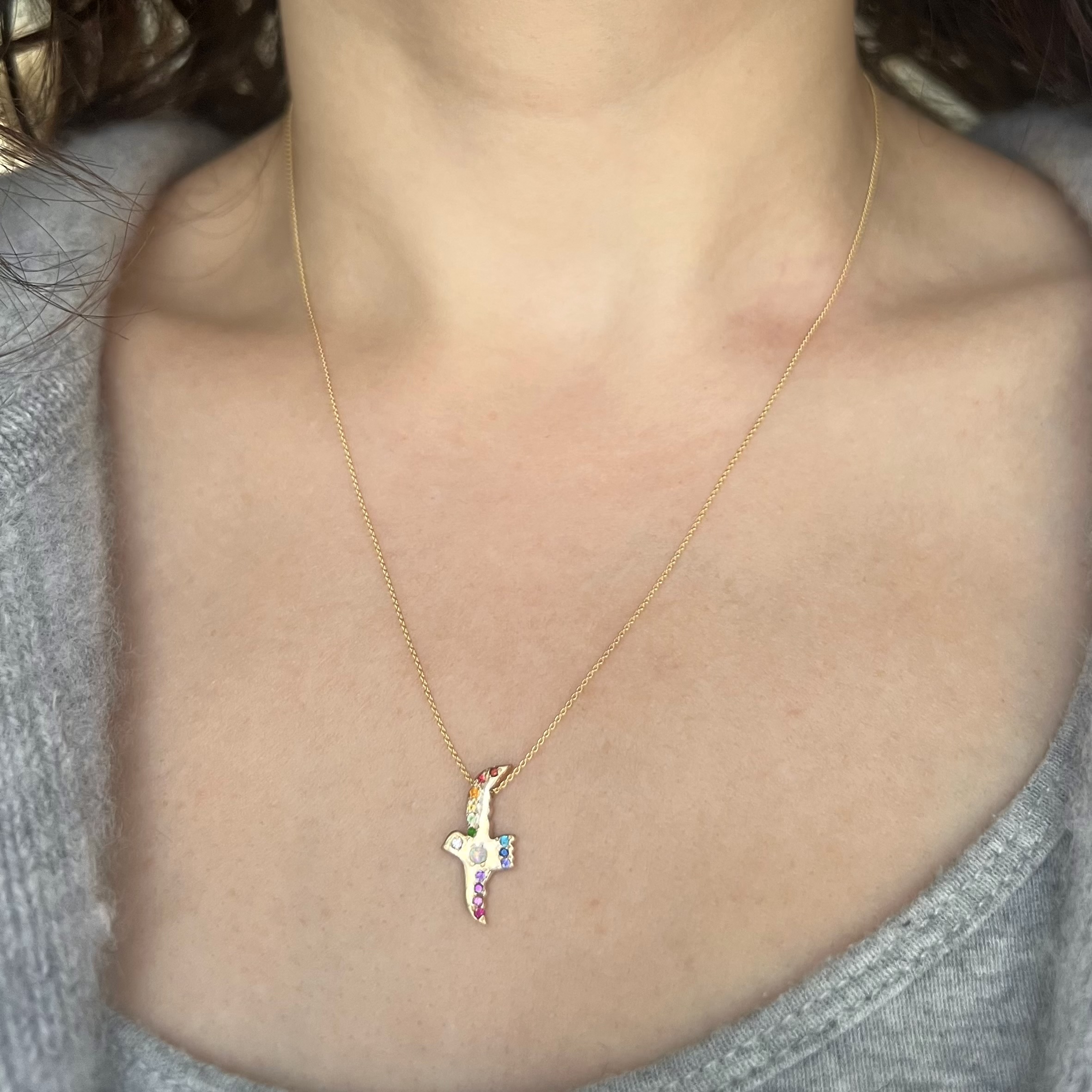 Opal Rainbow Flying Bird Necklace
