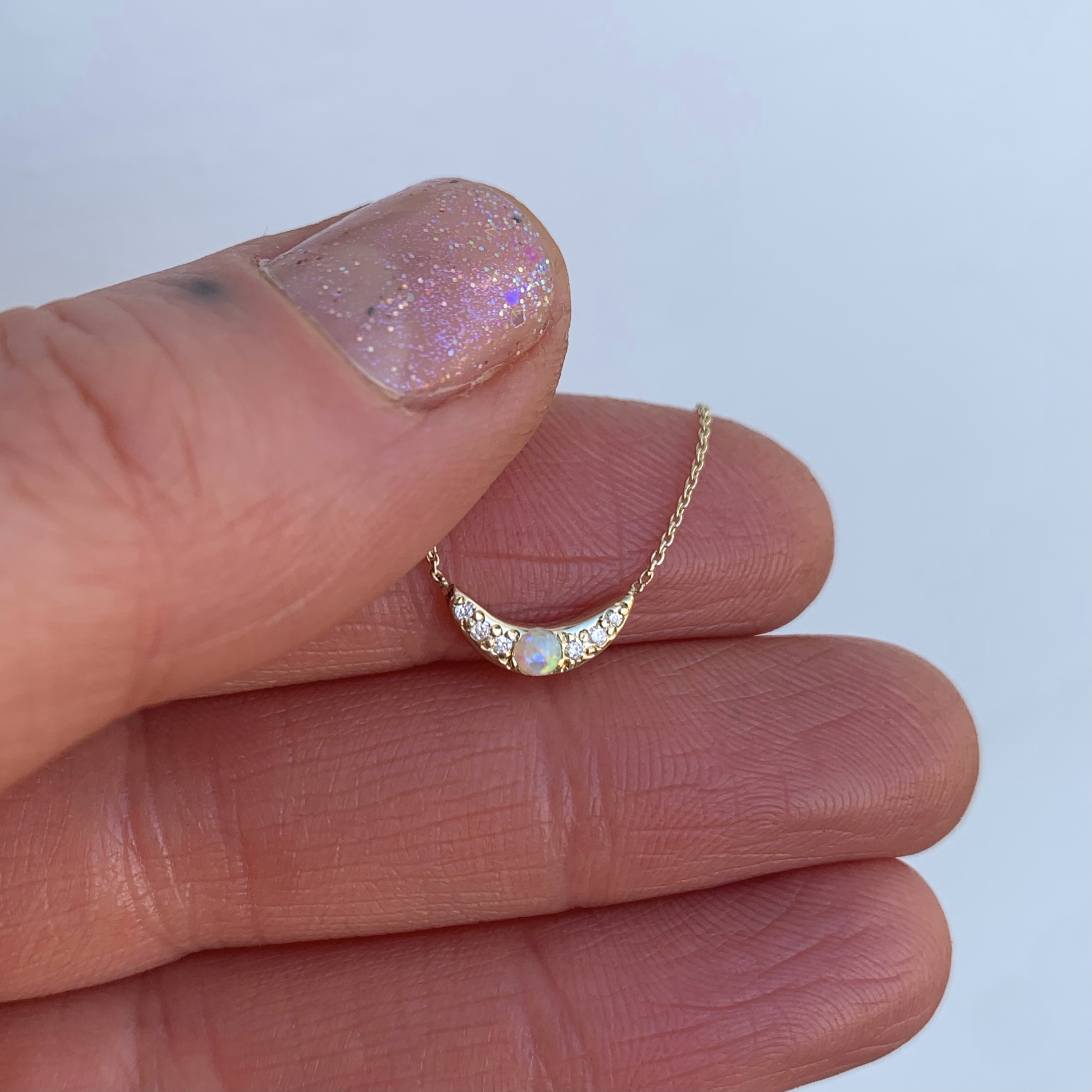 Opal Diamond Mini Moon Necklace