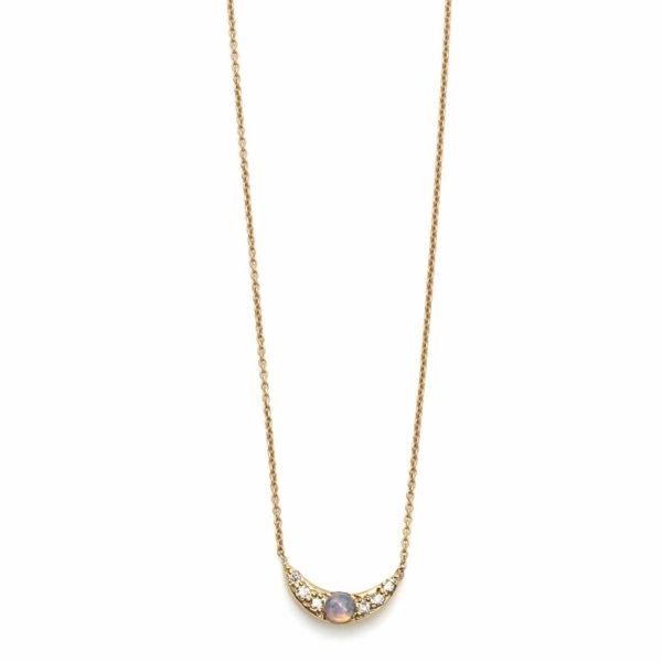 Opal Diamond Mini Moon Necklace