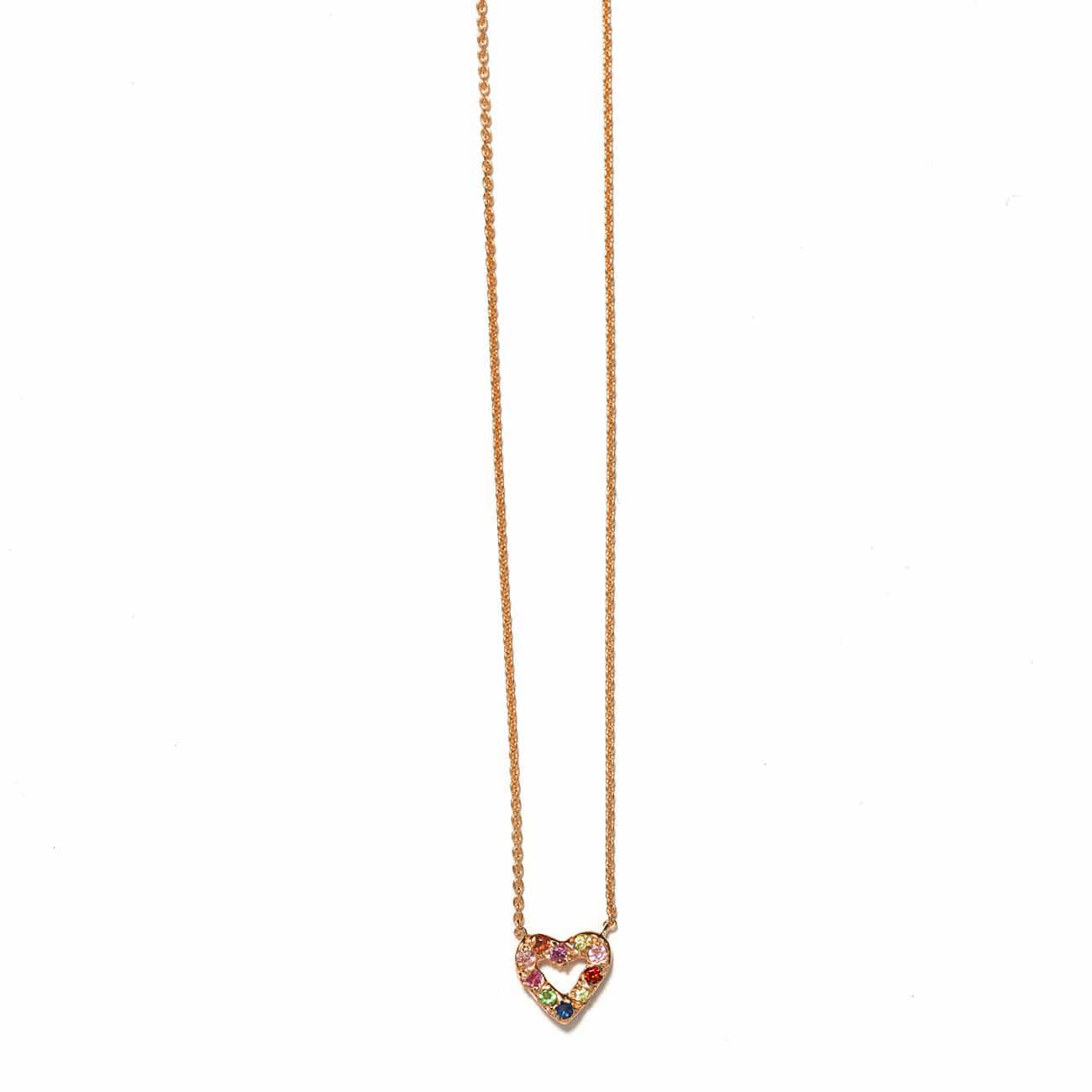 Pink Gold Multicolor Tiny Open Heart Necklace