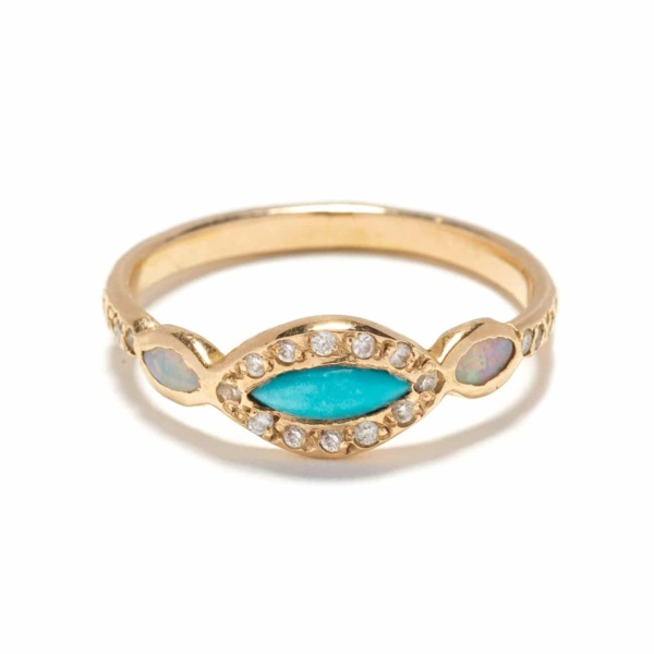 Turquoise Opal Classic Eye Ring yellow gold