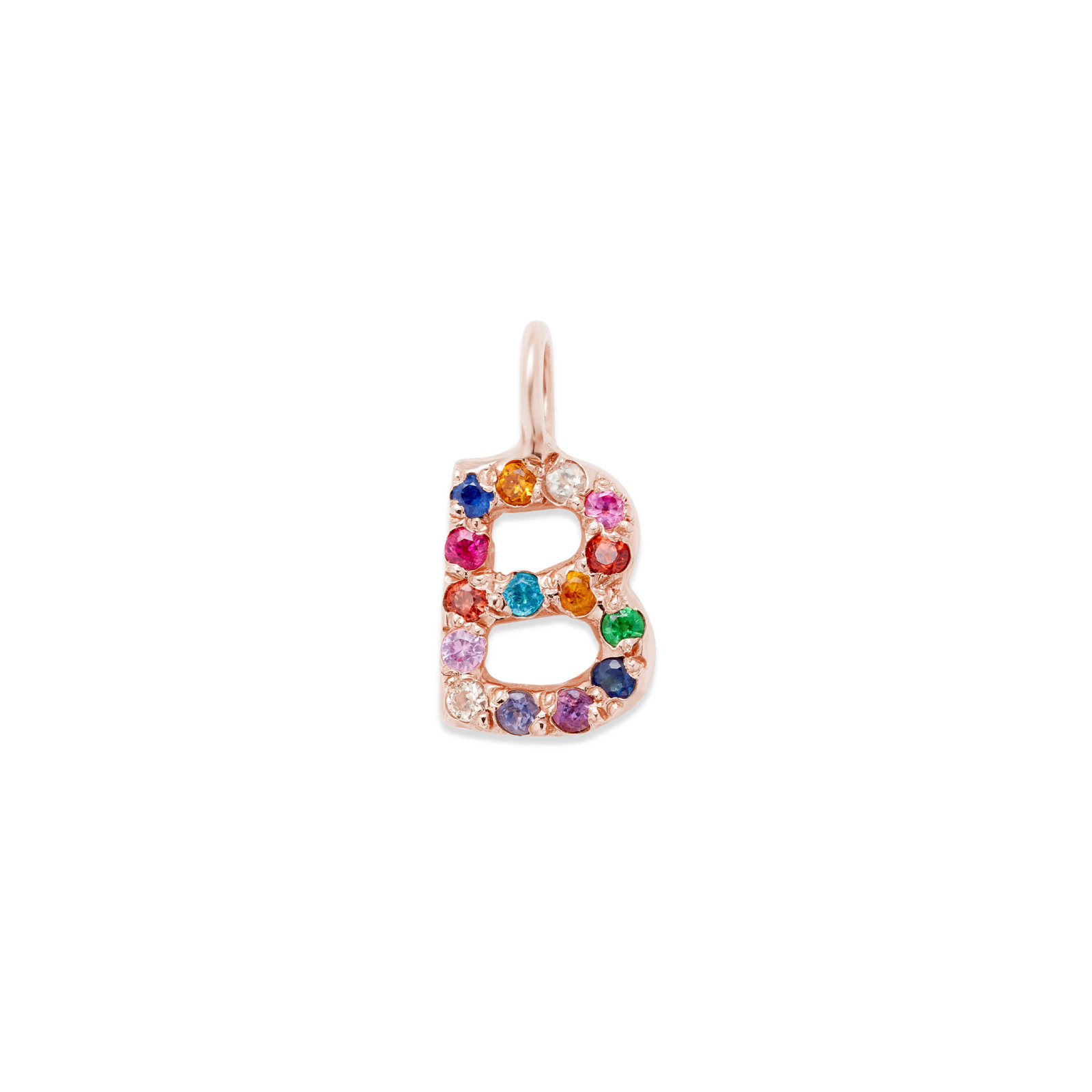 single letter charm 14k gold necklace - customizable diamonds & gems - 14k pink gold - letter b