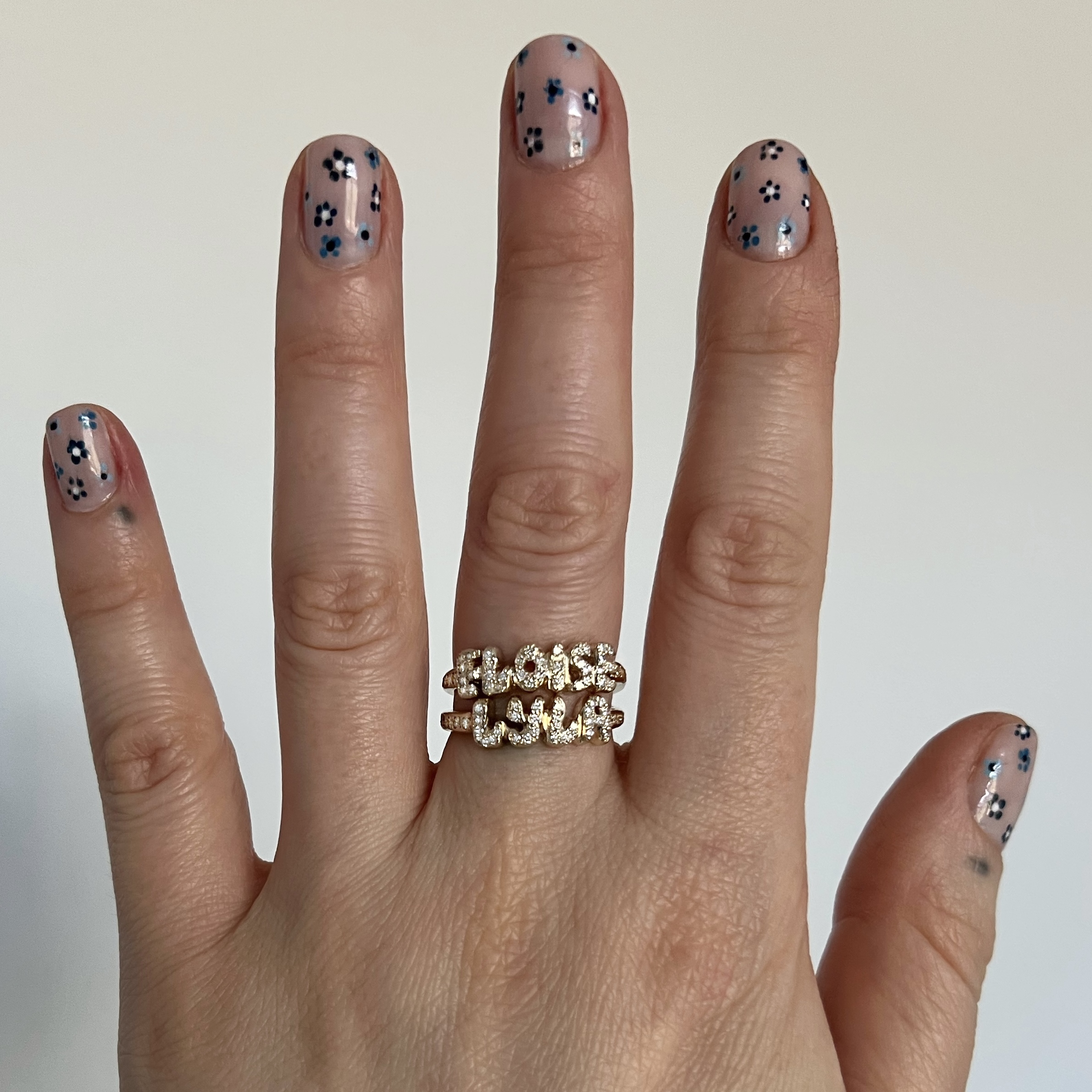 White Diamond Encrusted Custom Name Ring