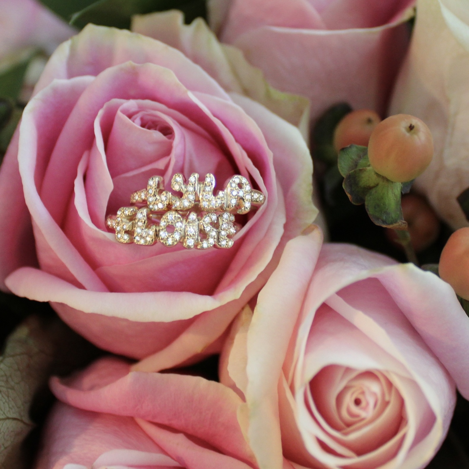 White Diamond Encrusted Custom Name Ring