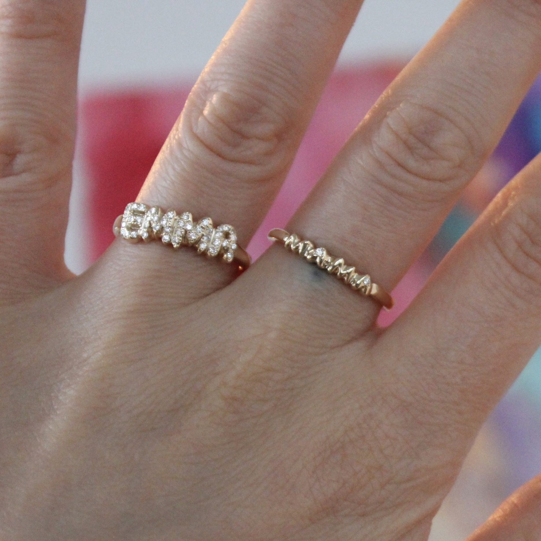 White Diamond Encrusted Custom Name Ring