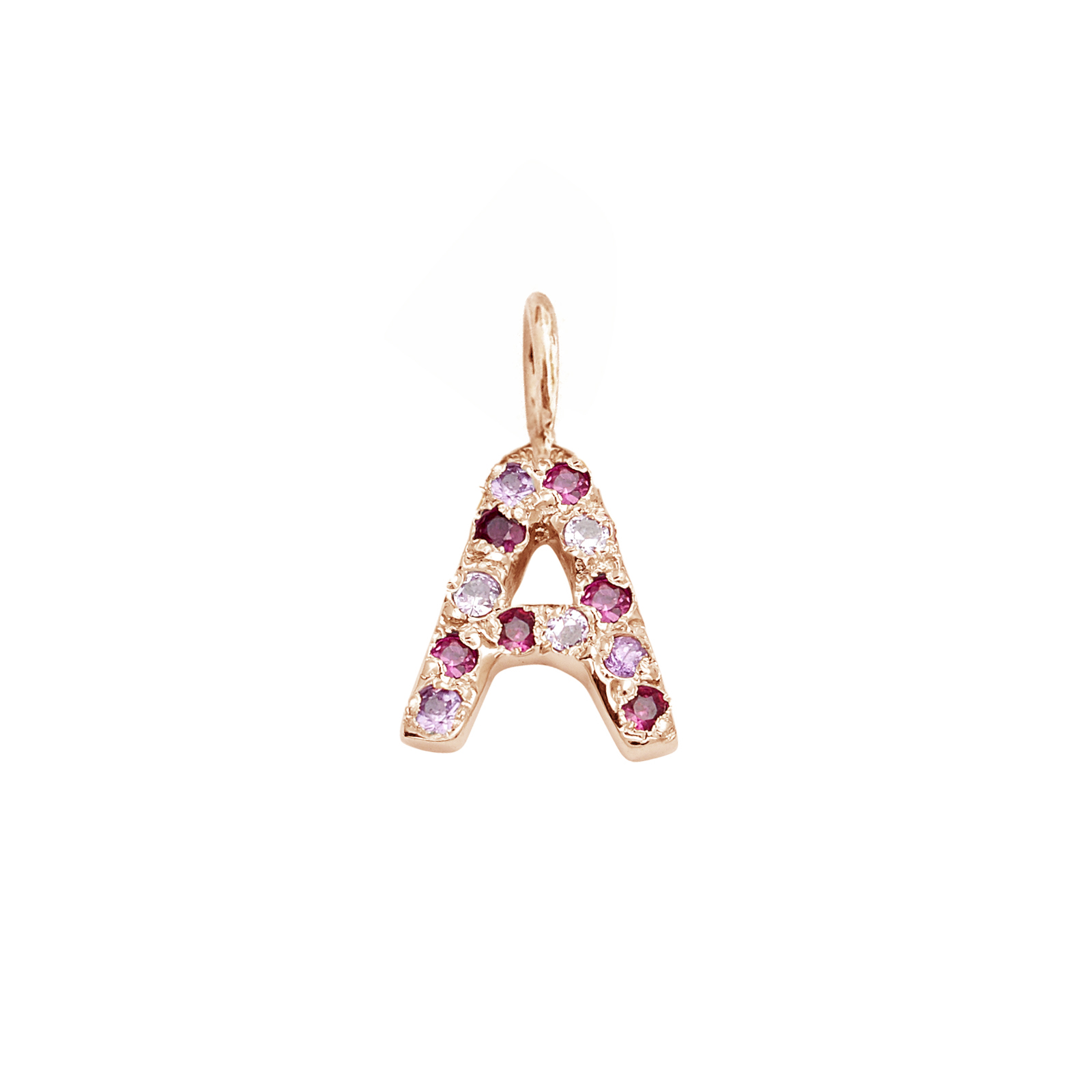Letter Charm Pendant with Pink Hue Gems in 14k Pink Gold