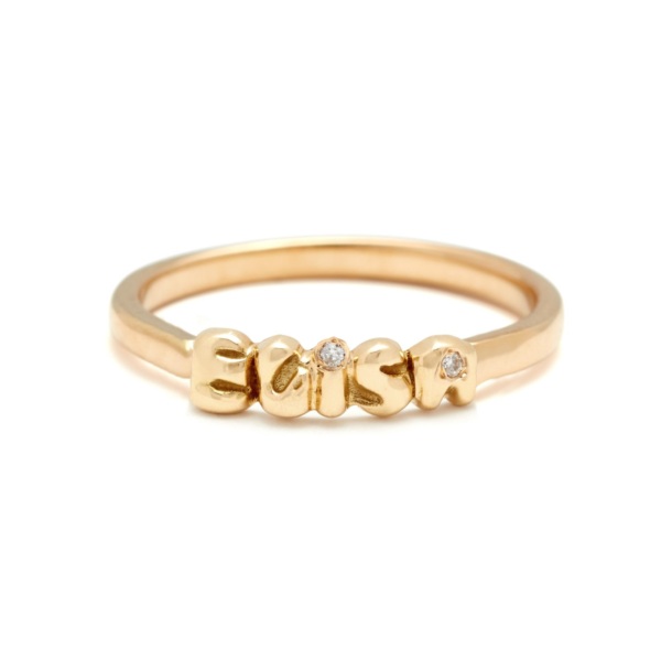 White Diamond Custom Name Ring