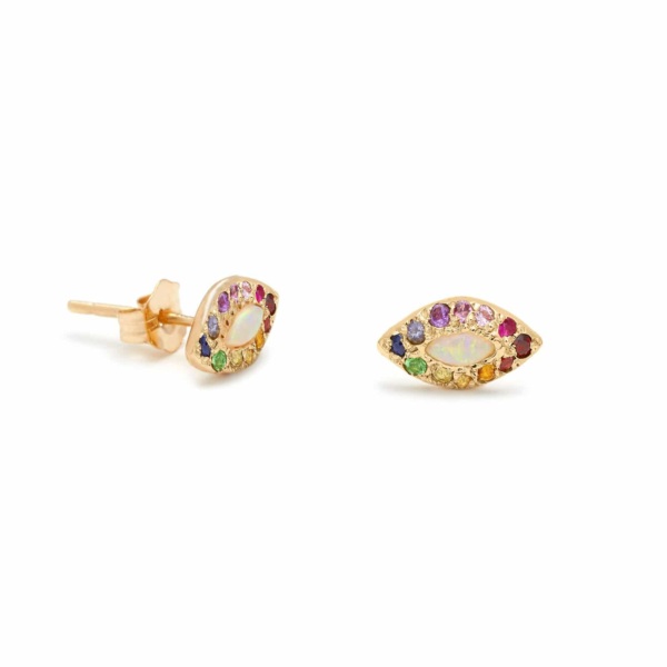 Opal Rainbow Eye Stud Earrings - Elisa Solomon Jewelry