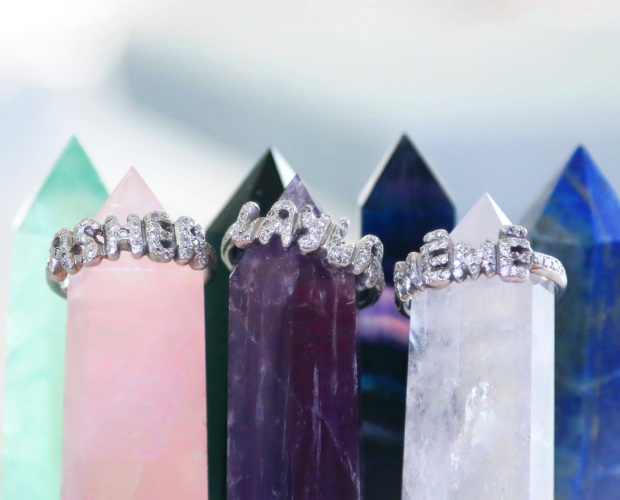 Platinum Diamond Encrusted Name Rings - Hand carved