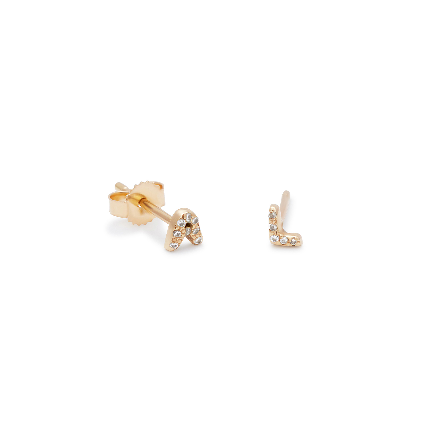 14k yellow gold diamond encrusted letter studs earrings