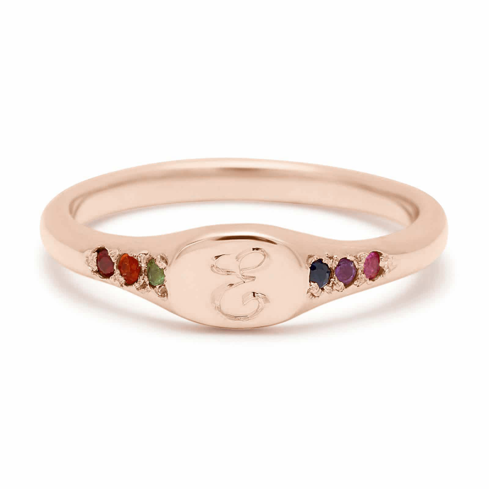 pink gold rainbow mini signet ring