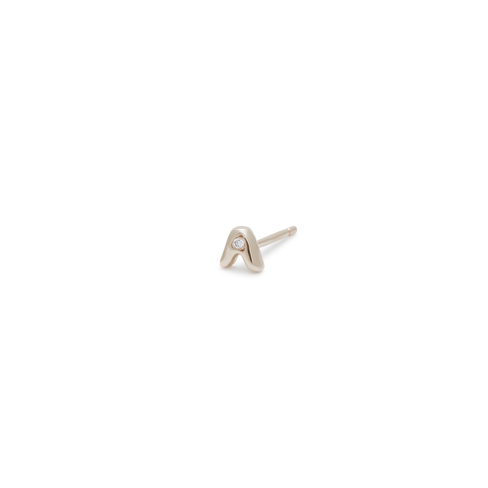 Letter Stud Earring in 14k White Gold with White Diamonds