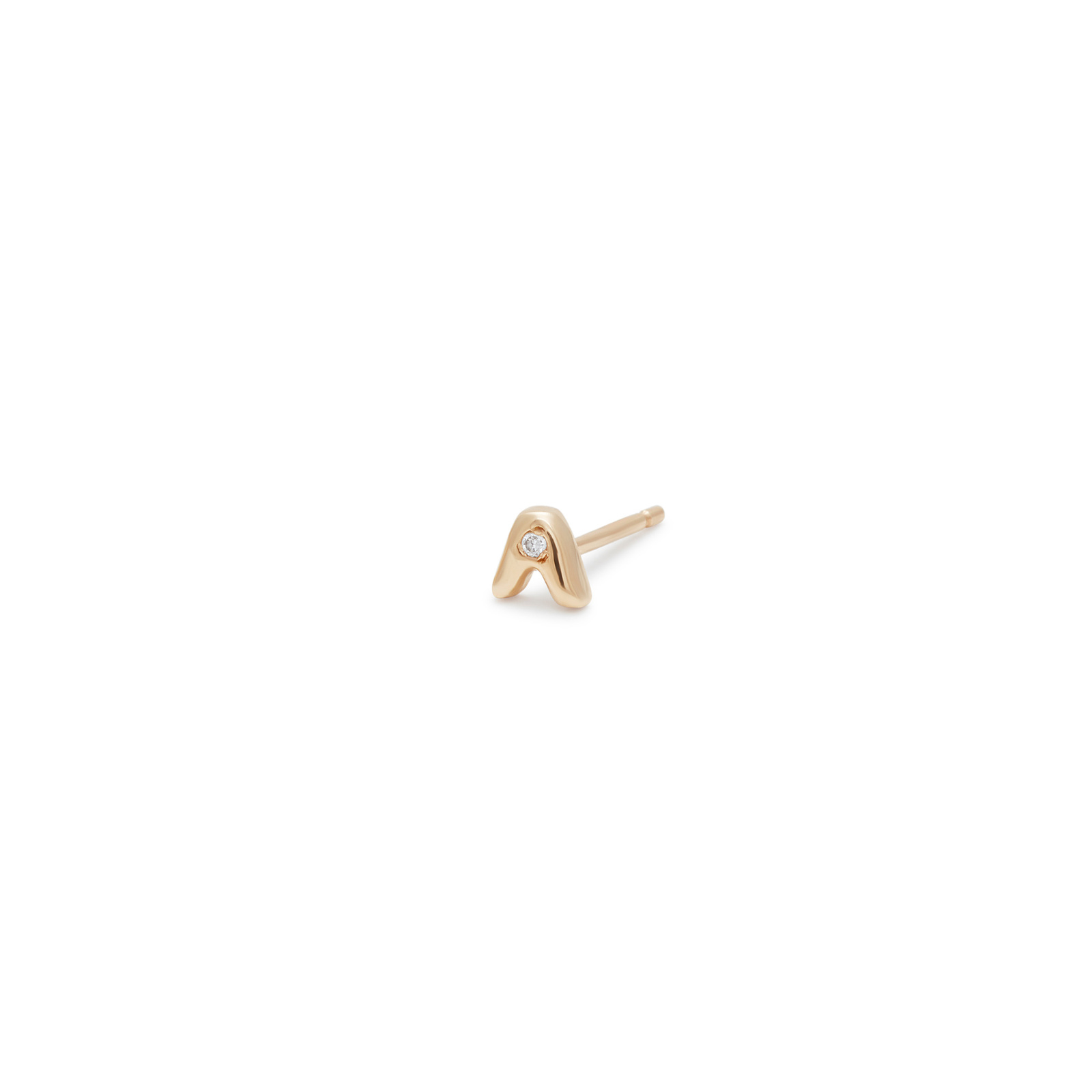 Letter Stud Earring in 14k Yellow Gold with White Diamonds