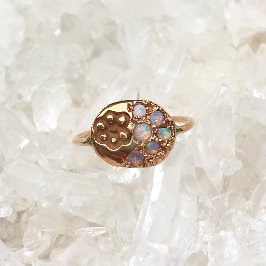 custom opal gold signet ring