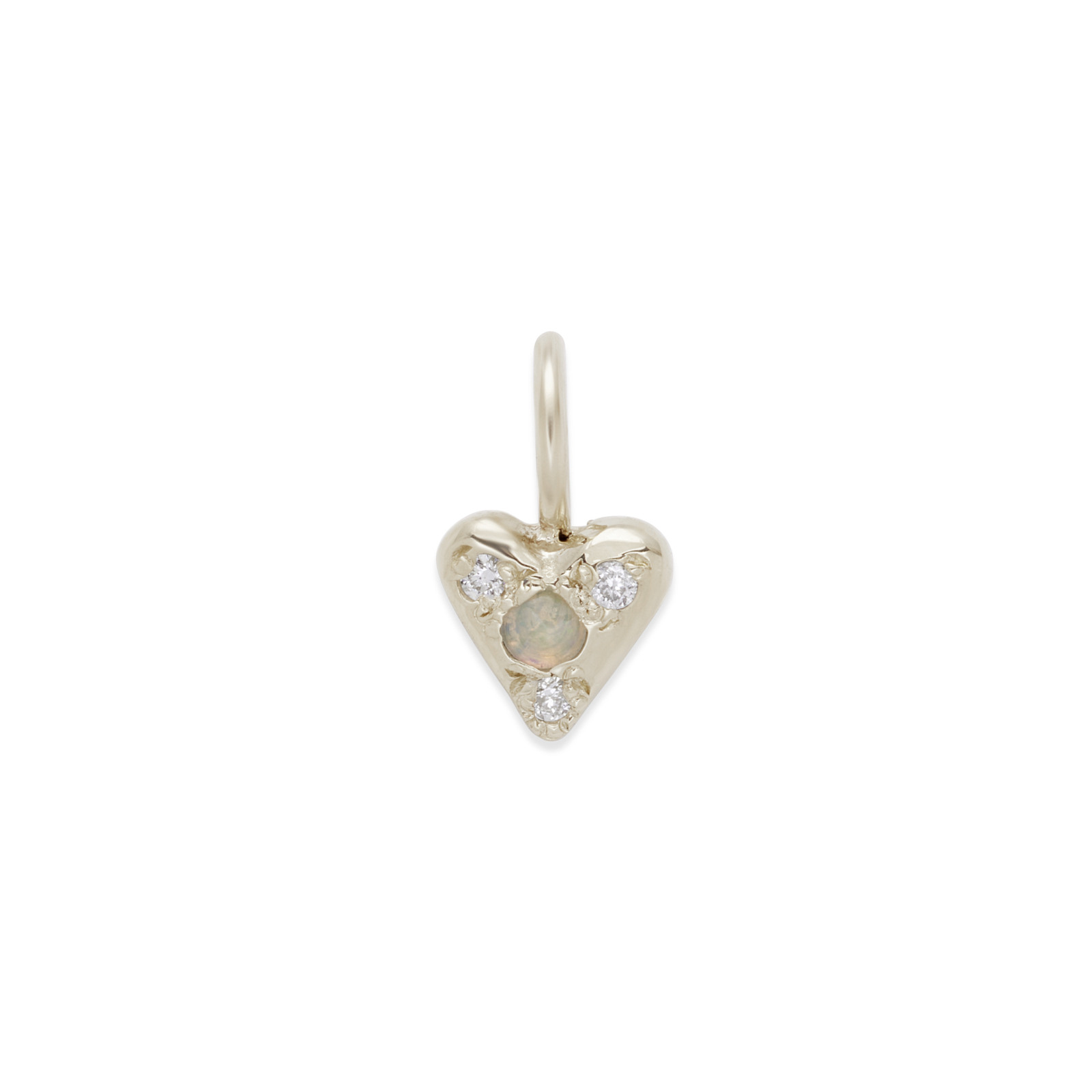 custom puff heart charm in 14k white gold