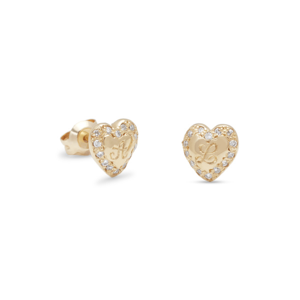 Engraved Diamond Heart Studs