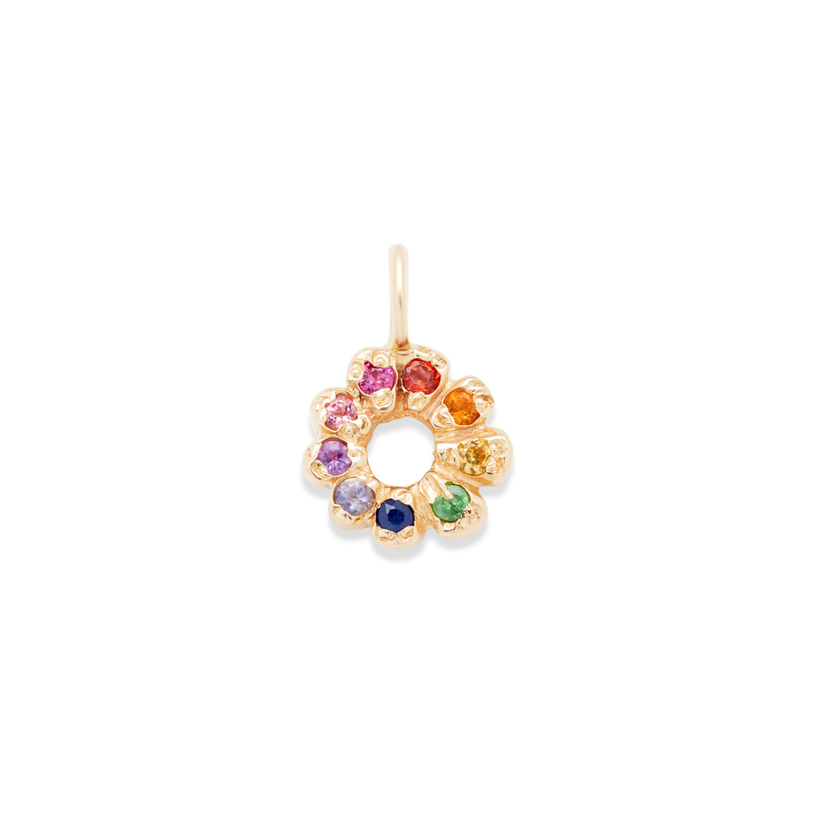 flower charm 14k gold necklace - customizable diamonds & gems - 14k yellow gold