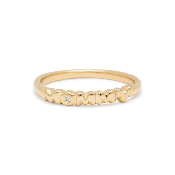 Mommy Band Ring with Diamond in Yellow Gold