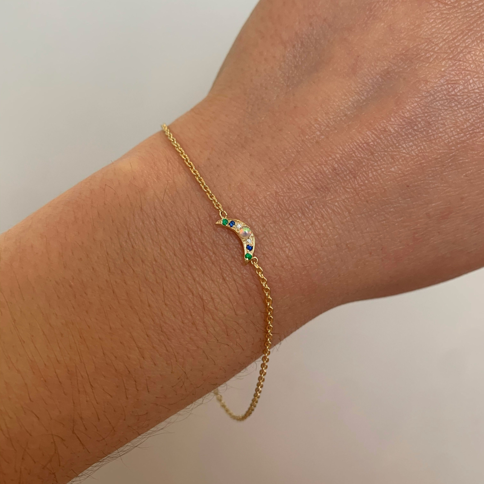 wearing the custom mini moon bracelet