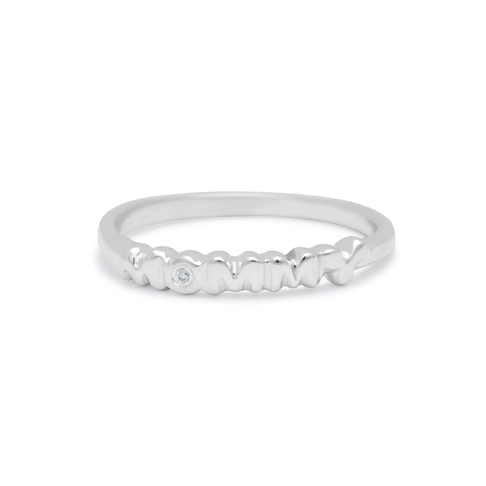 Mommy Band Ring with Diamond in Sterling Silver