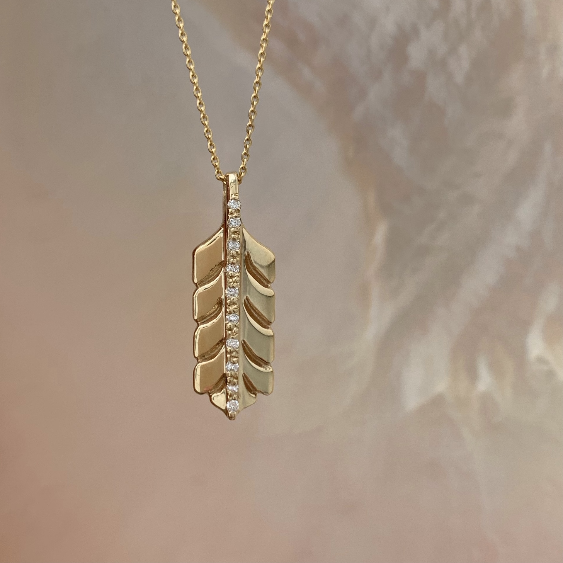 diamond feather gold pendant charm necklace